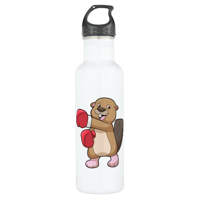 Beaver at Boxing with Boxing gloves Stainless Steel Water Bottle (Front)