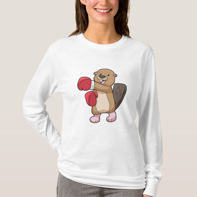 Beaver at Boxing with Boxing gloves T-Shirt (Front)
