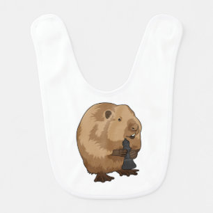 Beaver at Chess with Chess piece Bishop Baby Bib