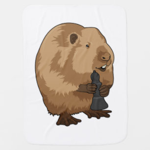 Beaver at Chess with Chess piece Bishop Baby Blanket