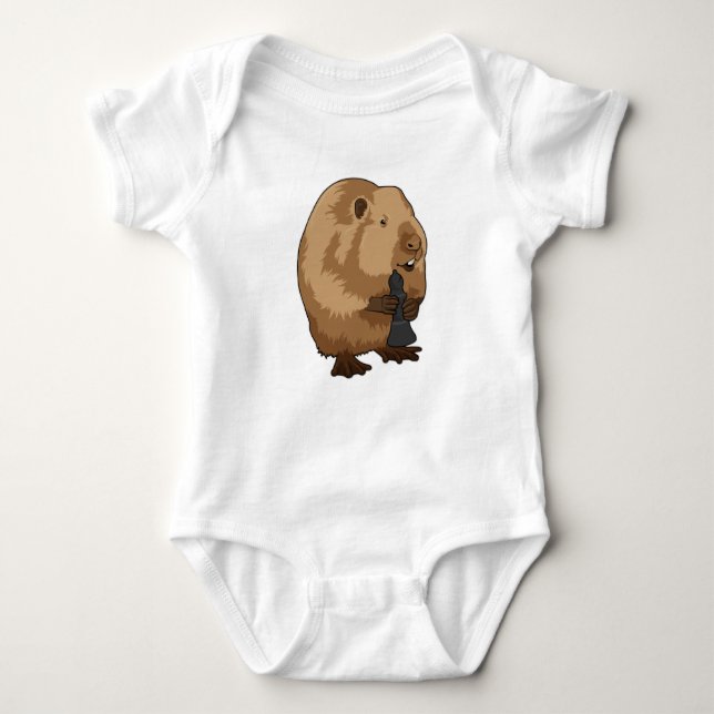 Beaver at Chess with Chess piece Bishop Baby Bodysuit (Front)