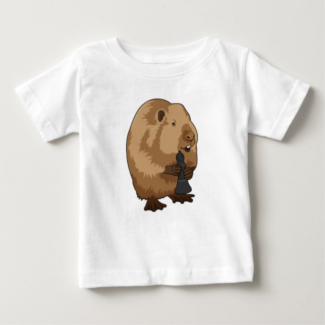 Beaver at Chess with Chess piece Bishop Baby T-Shirt (Front)