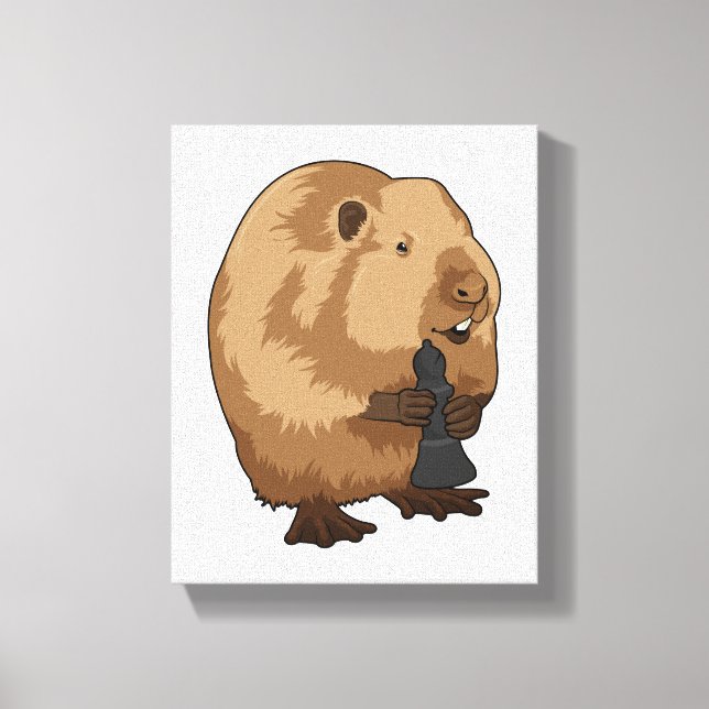 Beaver at Chess with Chess piece Bishop Canvas Print (Front)