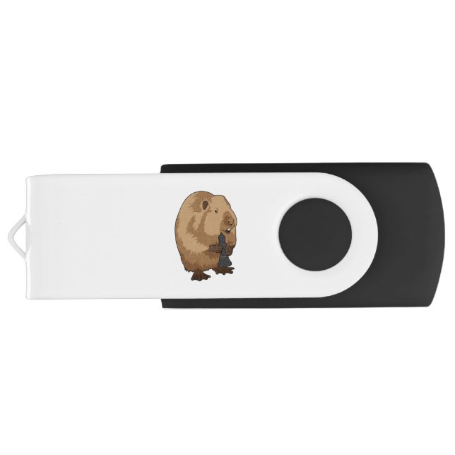 Beaver at Chess with Chess piece Bishop Flash Drive (Back)