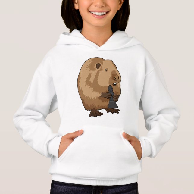 Beaver at Chess with Chess piece Bishop Hoodie (Front)