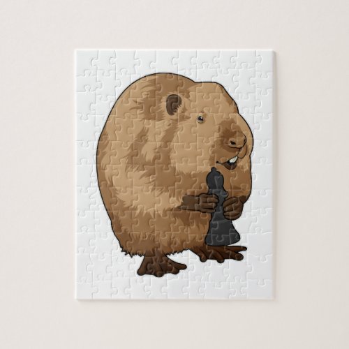 Beaver at Chess with Chess piece Bishop Jigsaw Puzzle