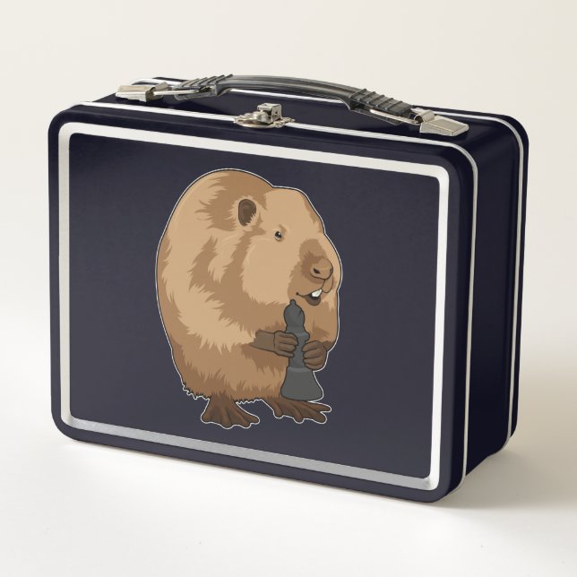 Beaver at Chess with Chess piece Bishop Metal Lunch Box (Front)