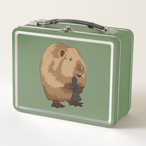 Beaver at Chess with Chess piece Bishop Metal Lunch Box