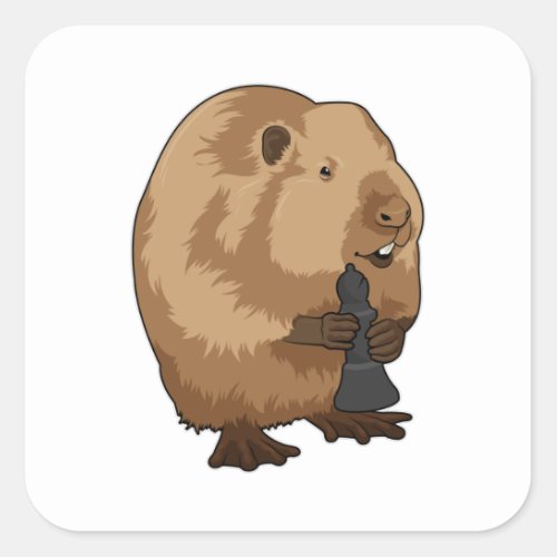 Beaver at Chess with Chess piece Bishop Square Sticker