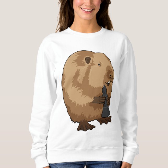 Beaver at Chess with Chess piece Bishop Sweatshirt (Front)