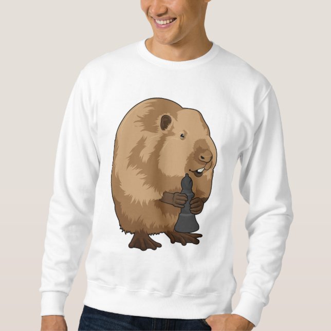 Beaver at Chess with Chess piece Bishop Sweatshirt (Front)