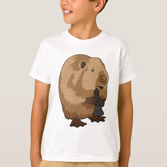 Beaver at Chess with Chess piece Bishop T-Shirt (Front)