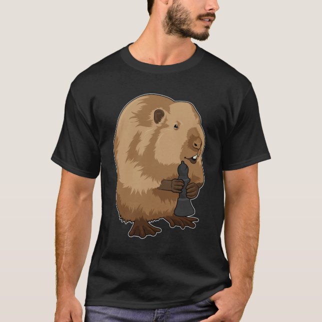 Beaver at Chess with Chess piece Bishop T-Shirt (Front)