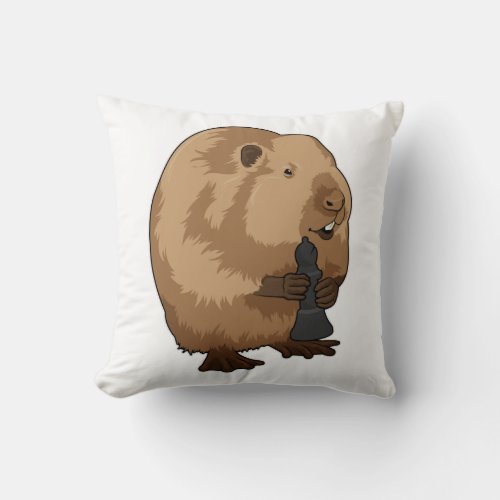 Beaver at Chess with Chess piece Bishop Throw Pillow