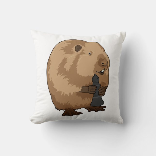 Beaver at Chess with Chess piece Bishop Throw Pillow (Front)