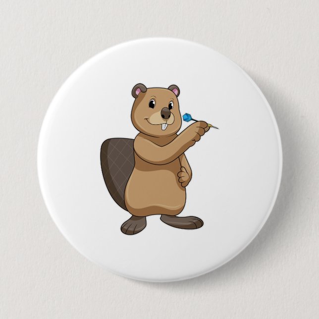 Beaver at Darts with Dart Button (Front)