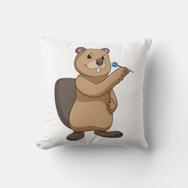 Beaver at Darts with Dart Throw Pillow (Front)