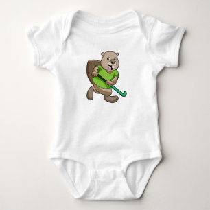 Beaver at Hockey with Hockey bat Baby Bodysuit