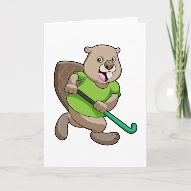 Beaver at Hockey with Hockey bat Card (Front)