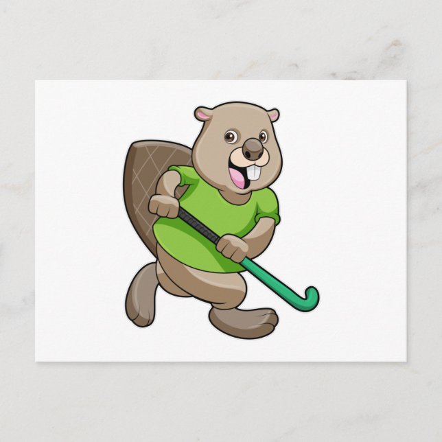 Beaver at Hockey with Hockey bat Postcard (Front)