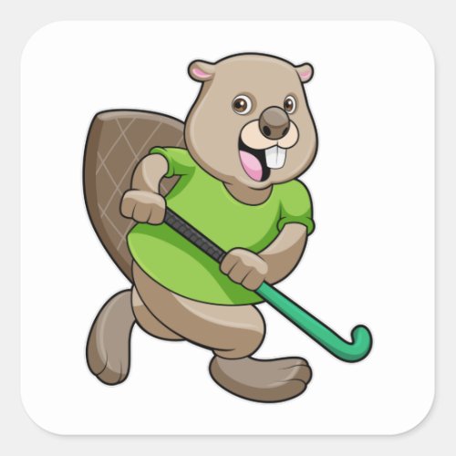 Beaver at Hockey with Hockey bat Square Sticker