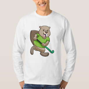 Beaver at Hockey with Hockey bat T-Shirt