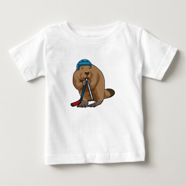 Beaver at Ice hockey with Ice hockey stick Baby T-Shirt (Front)