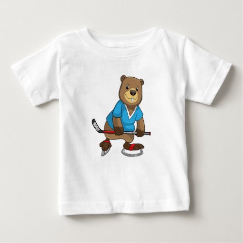 Beaver at Ice hockey with Ice hockey stick Baby T_Shirt