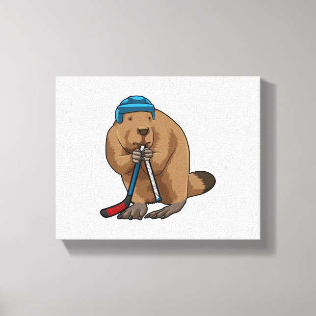 Beaver at Ice hockey with Ice hockey stick Canvas Print (Front)