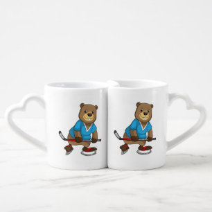 Beaver at Ice hockey with Ice hockey stick Coffee Mug Set