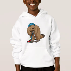 Beaver at Ice hockey with Ice hockey stick Hoodie