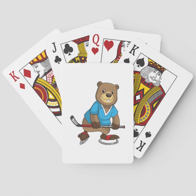 Beaver at Ice hockey with Ice hockey stick Poker Cards (Back)