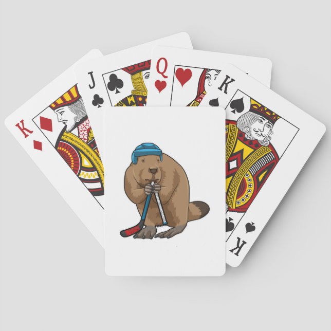 Beaver at Ice hockey with Ice hockey stick Poker Cards (Back)