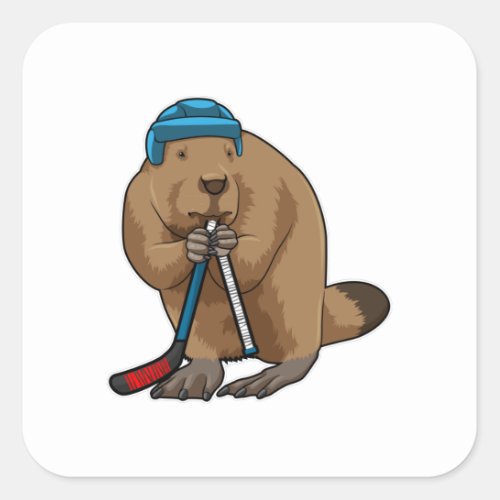 Beaver at Ice hockey with Ice hockey stick Square Sticker