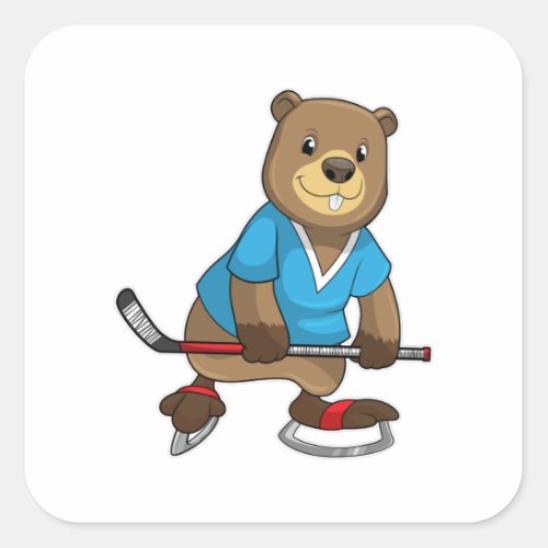 Beaver at Ice hockey with Ice hockey stick Square Sticker