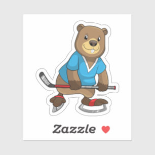 Beaver at Ice hockey with Ice hockey stick Sticker