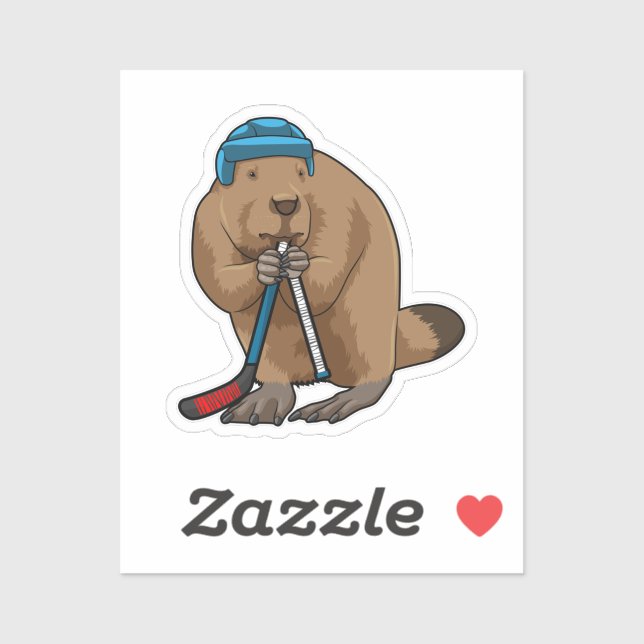 Beaver at Ice hockey with Ice hockey stick Sticker (Sheet)