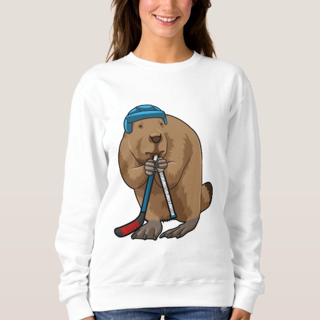 Beaver at Ice hockey with Ice hockey stick Sweatshirt (Front)