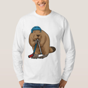 Beaver at Ice hockey with Ice hockey stick T-Shirt