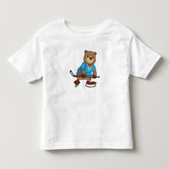 Beaver at Ice hockey with Ice hockey stick Toddler T-shirt (Front)
