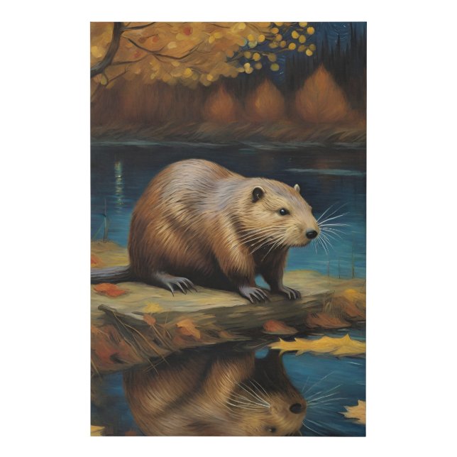 Beaver at night by Van Gogh AI Generated  Faux Canvas Print (Front)