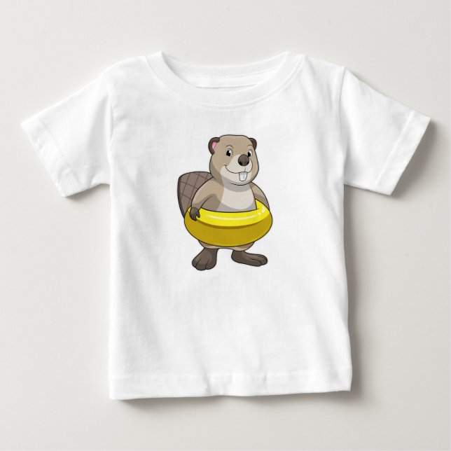 Beaver at Swimming with Swim ring Baby T-Shirt (Front)