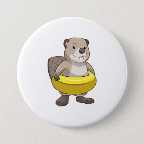 Beaver at Swimming with Swim ring Button