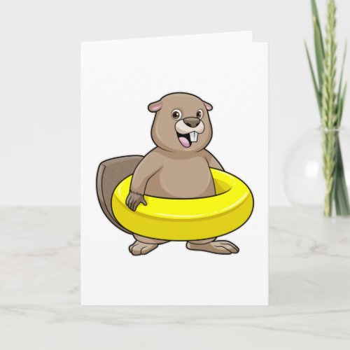 Beaver at Swimming with Swim ring Card