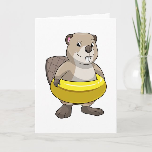 Beaver at Swimming with Swim ring Card (Front)