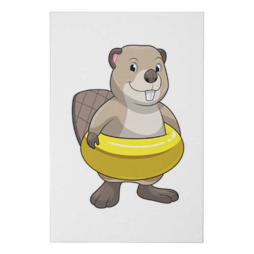 Beaver at Swimming with Swim ring Faux Canvas Print