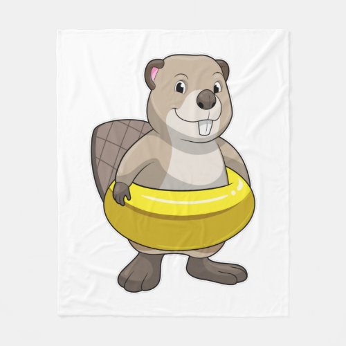 Beaver at Swimming with Swim ring Fleece Blanket