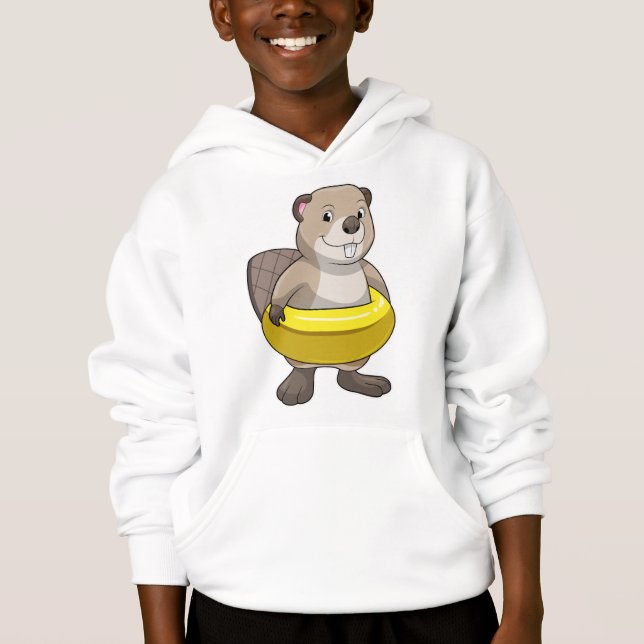 Beaver at Swimming with Swim ring Hoodie (Front)