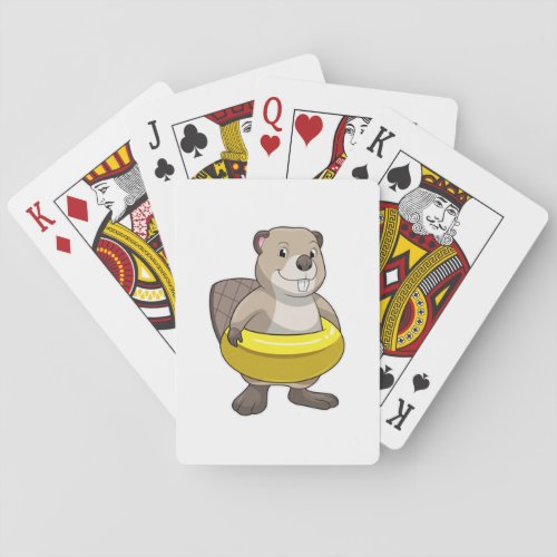 Beaver at Swimming with Swim ring Playing Cards