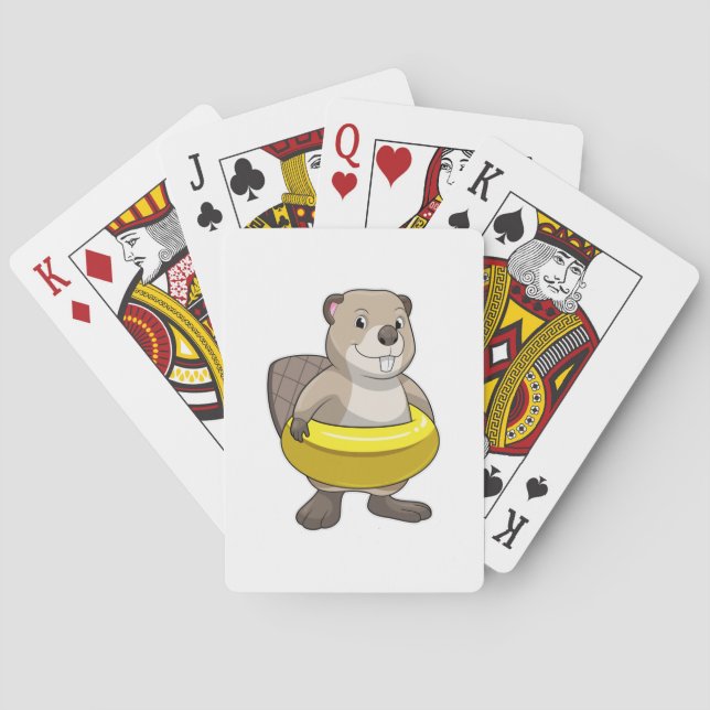 Beaver at Swimming with Swim ring Poker Cards (Back)